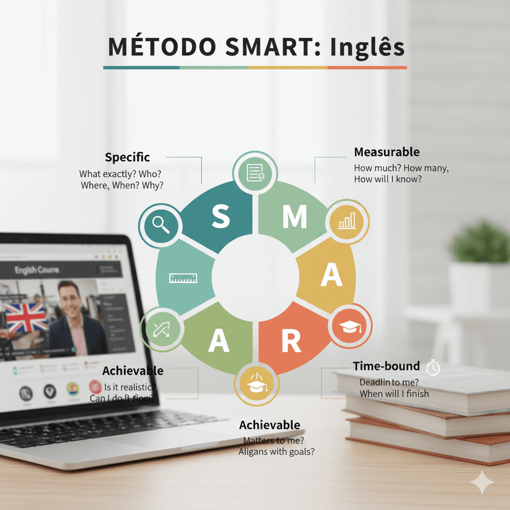 Infográfico de metas SMART para estudar inglês sozinho