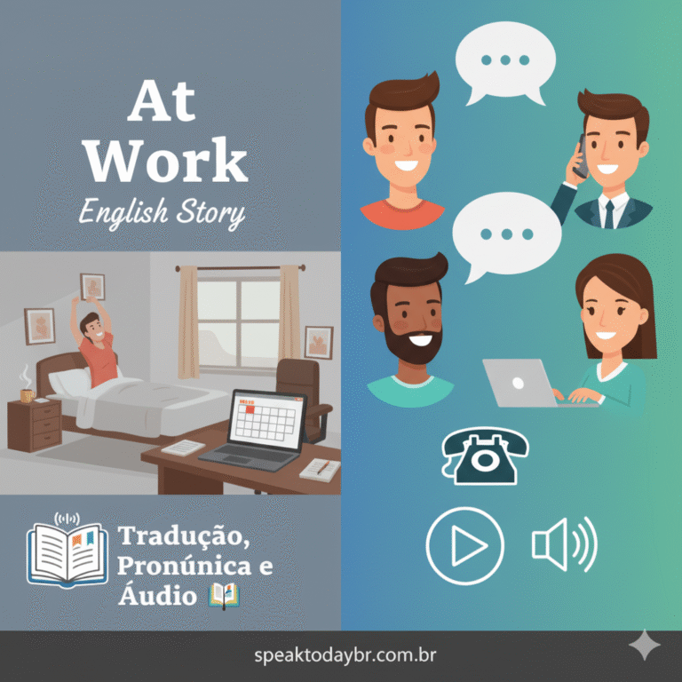 História em Inglês: At Work – Com Tradução, Pronúncia e Áudio 📞