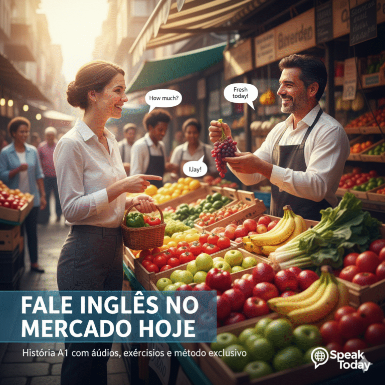 Fale Inglês no Mercado Hoje: História A1 com Áudios, Exercícios e Método Exclusivo!