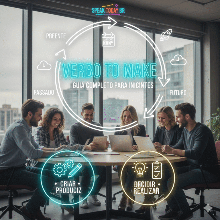 Domine o Verbo ‘Make’ em Inglês: Conjugação Completa no Presente, Passado e Futuro – Guia Prático com Exemplos e Diálogos para Iniciantes.